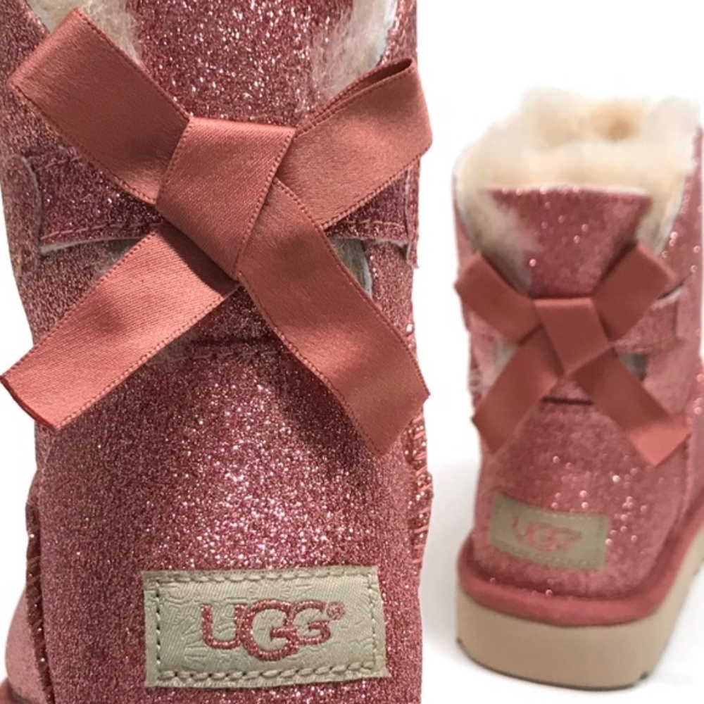 UGG PINK Mini Bailey BOW SPARKLE Boots Glitter 7 NEW NIB - Picture 2 of 8